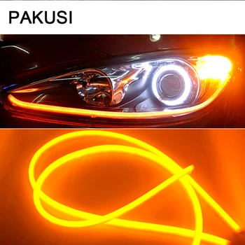 

PAKUSI 60CM Car LED DRL Strip Light For VW polo passat b5 b6 Renault clio BMW e46 Opel Ford accessories White+Yellow turn signal
