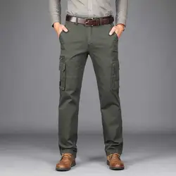Осень-зима штаны-карго Для мужчин Повседневное прямые свободные трико для мужчин брюки хип-хоп хаки военные брюки с карманом Для мужчин