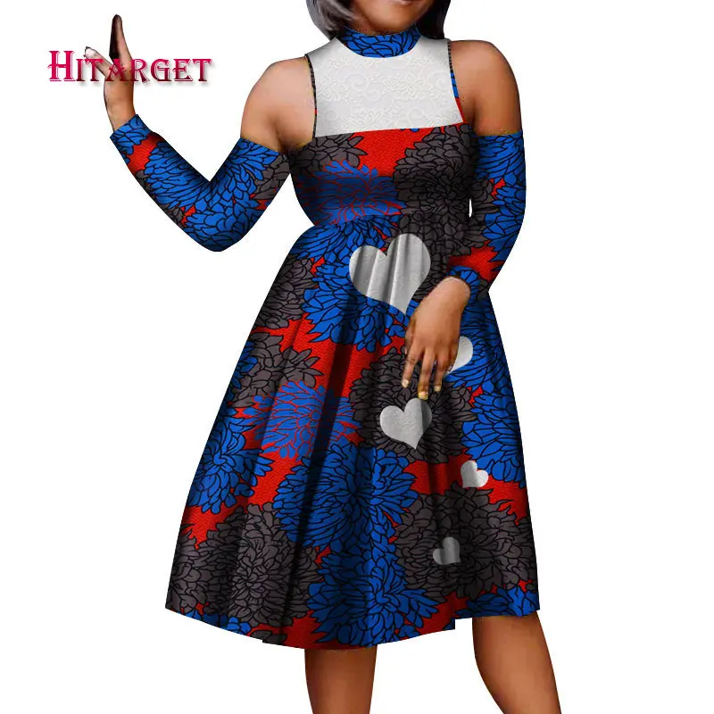 

africa dresses for women african bazin Off-the-shoulder knee-length dress africa dress african clothes for Elegant lady WY3946