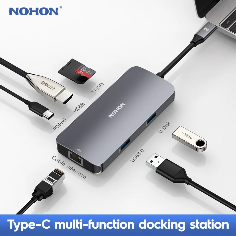 

NOHON 7 IN 1 PD Fast Charging Type C HUB Converter To HDMI Gigabit Network Port Adapter For MacBook Pro Samsung Huawei Mate P20