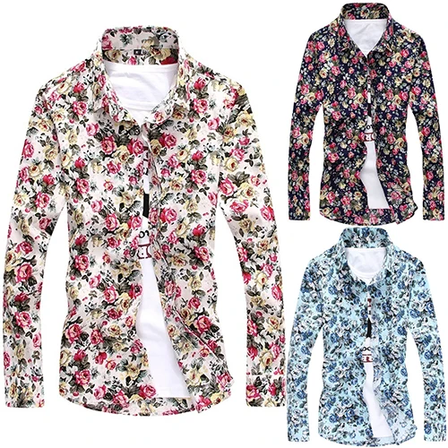 

Men's Fashion Floral Print Shirt Casual Slim Fit Long Sleeve Lapel Button Top