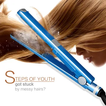 

Professional air Iron hair flat iron U Style Styling Tool blue 11/4 nano titanium 450F temperature Fast hair straightener Plates