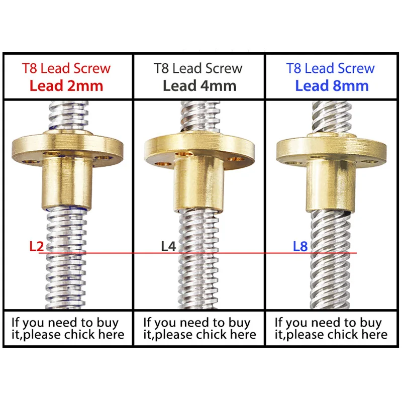 Vis Mère T8, 1pc OD 8mm Pas 2mm Plomb 2mm/8mm 150mm 200mm 250mm 300mm 330mm  350mm 400mm 500mm Avec Écrou En Laiton For Imprimante 3D (Color : Pitch 2mm  Lead 2mm, Size 