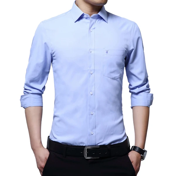 PLAYBOY новые мужские рубашки деловые рубашки с длинными рукавами и отложным воротником 60% хлопок мужские рубашки Slim Fit популярные дизайнерские рубашки - Цвет: color 6
