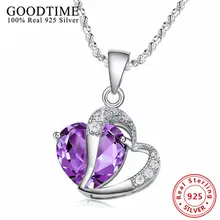 2016 Nueva Princesa de Lujo 925 Joyería de Plata Esterlina Amatista Corazón Cariñoso Cristales Colgante de Collar de Mujer Para El Día de San Valentín