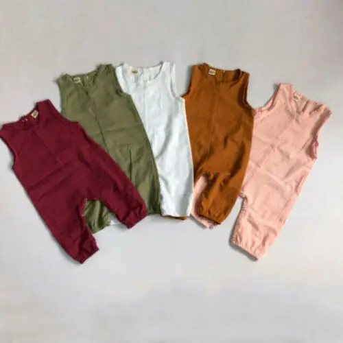 

Baby Boy Girl Clothes O-Neck Sleeveless Solid Color Romper Fashion Button Long Jumpsuit Playsuit Outfits