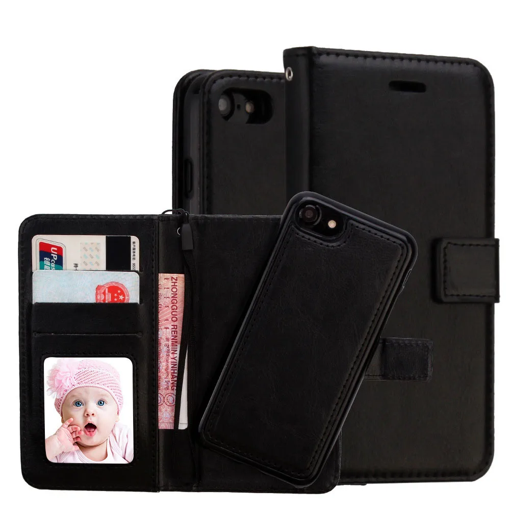 

Luxury Magnetic Wallet Case For iPhone 7 Plus 2 In 1 Detachable Flip Leather Cover For iPhone 7 6 6S Plus Case