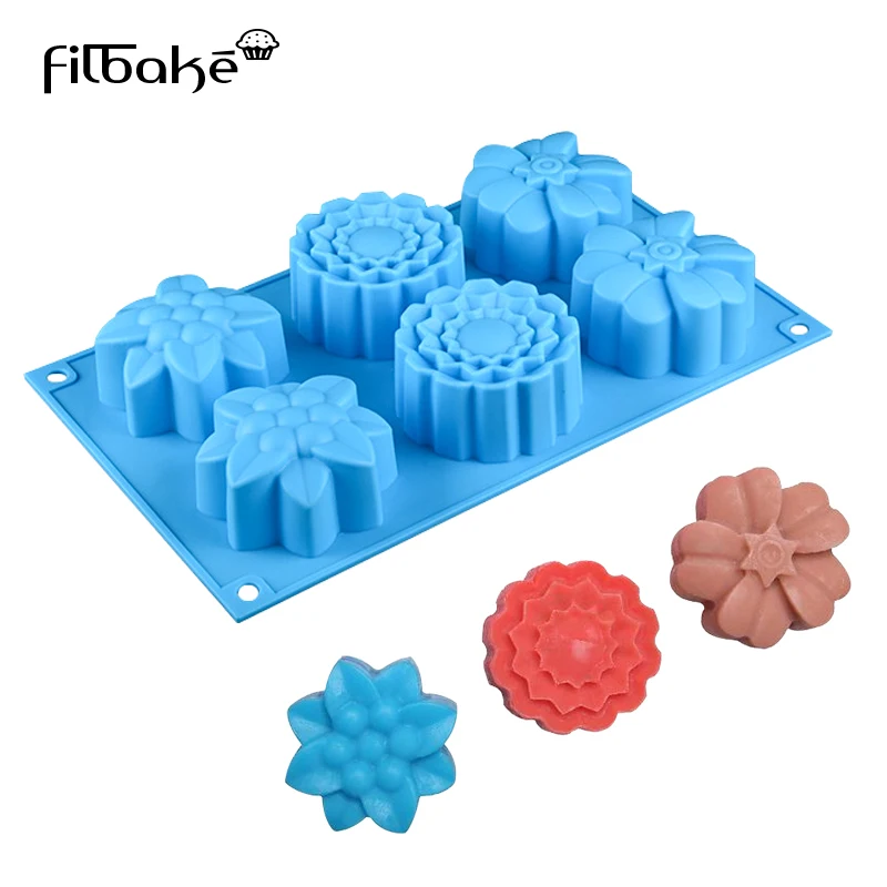 

FILBAKE 6 Cavity 3D Flower Shaped Silicone Moulds Soap Mold Baking Cake Molds For Pudding Fondant Mousse Cake Decorating Tools