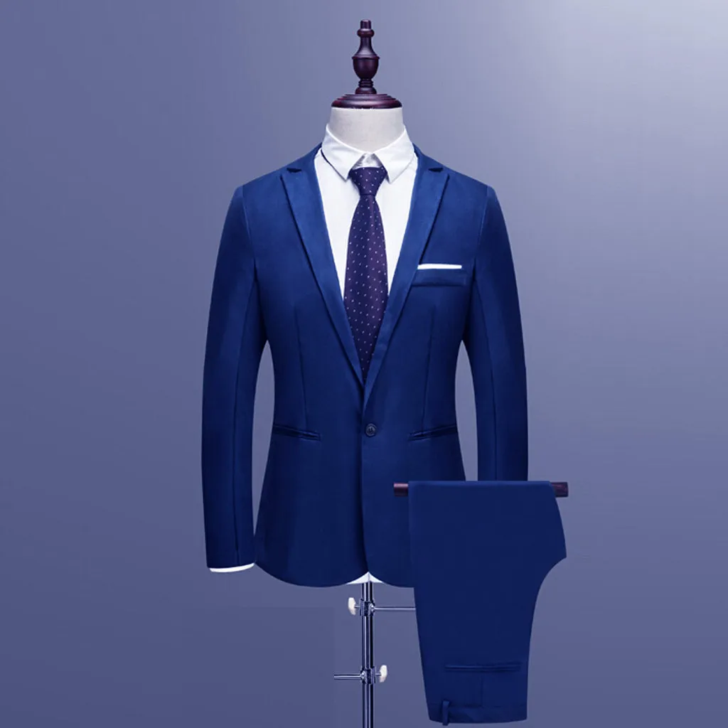 JAYCOSIN куртка + брюки 2019 Для мужчин; однотонные костюмы Slim Fit Мода Досуг торжественное платье костюмы человек Бизнес Для мужчин блейзеры