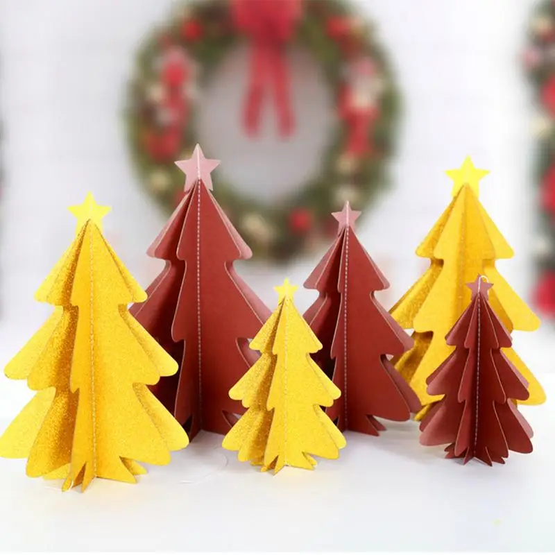 

6Pcs/set Set DIY Christmas Tree Ornaments Stereo Christmas trees Paper Desktop Decoration Home Decor Christmas Tree Hanging