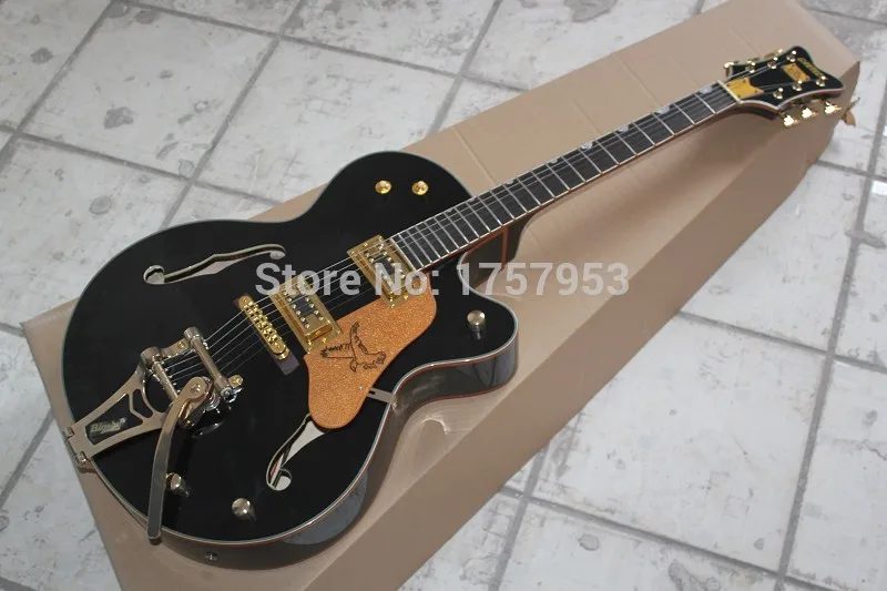 Free Shipping Factory Custom Shop 2017 new Semi Hollow Body black Gretsch Falcon 6120 Jazz Electric Guitar With Bigsby Tremolo