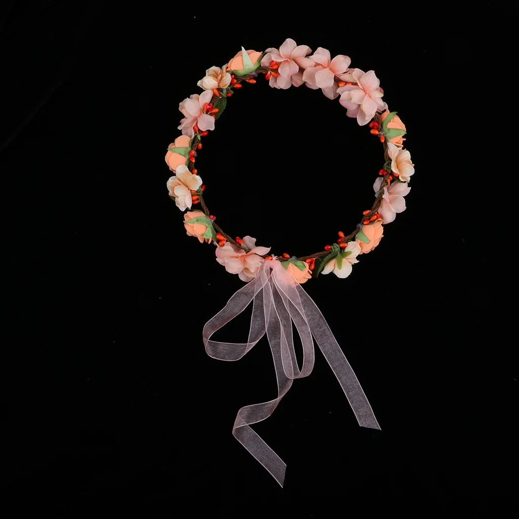 Women Ladies Orange Flower Headband Crown Wedding Bridal Hair Wreath Floral Garland Summer Beach Travel Hair Accessory
