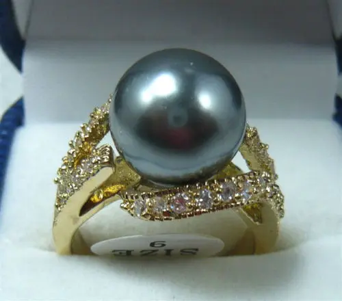 

Wholesale prices Fast SHIPPING Noblest 12mm gray shell pearl 18KGP ring(#6,7,8,9)