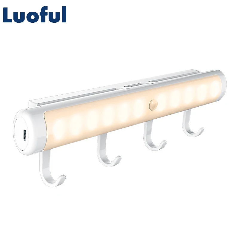 

Smart Wireless Motion Sensor Night Light Closet Cabinet Lights Luminaria Battery Powered Wardrobe Stairs LED Lamp Wall With Hook
