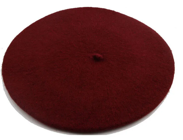 wine red Дешевая модная новинка, женский шерстяной Одноцветный берет, женская кепка s, зимняя универсальная теплая прогулочная Кепка, 20 цветов - Цвет: wine red