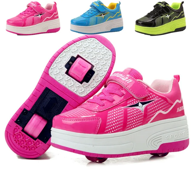 US $13.11 EUR 2842  Children Junior Roller Skate Shoes Kids Sneakers With Two heelies Boys Girls Wheels Shoe