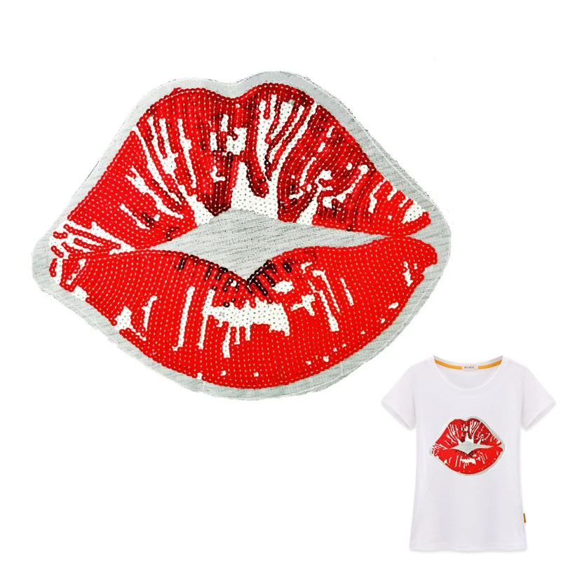 Lips Patches iron on Leaves Love Sequin Embroidered Patches Clothes
