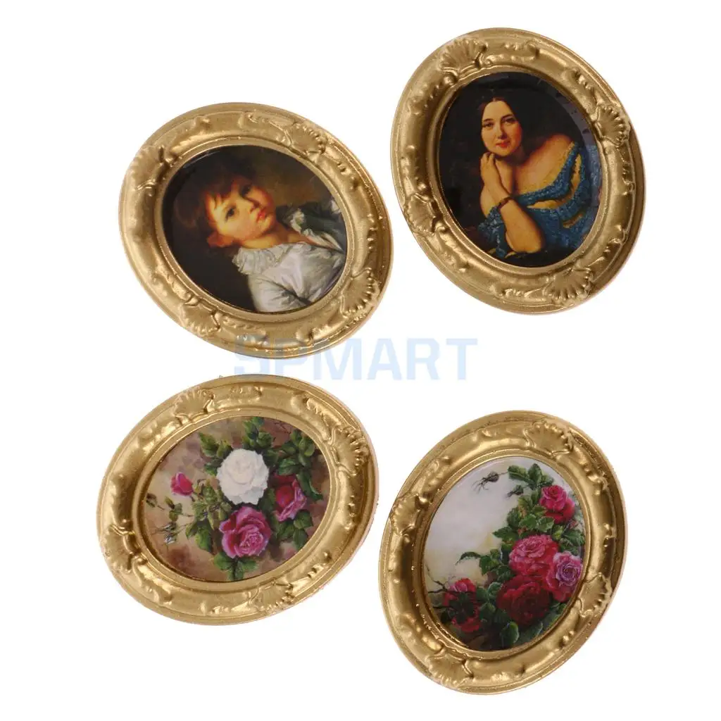 1:12 Vintage Dollhouse Metal Lady Picture Photo Frame Dolls House Living Room Miniature Furniture Decoration Accessories