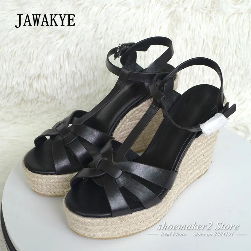 

2018 Newest Real Leather Wedges Platform Sandals Woman Open Toe Heap Thick Bottom Gladiator Sandals Woman Dress Shoes