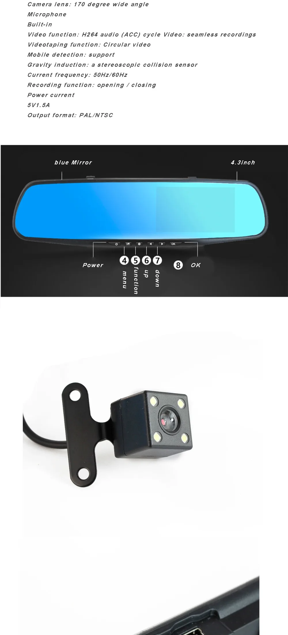 ull HD 1080P Car Dvr Camera Auto 4.3 Inch Rearview Mirror Digital Video Recorder Dual Lens Registratory Camcorder (7)