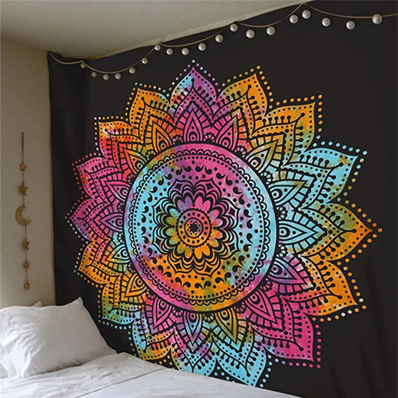 Cilected Black Colorful Mandala Tapestry Wall Hanging Indian Mandala