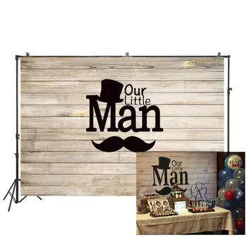 

Photo Backdrop Wood Our Little Man Birthday Background Mustache Hat Boy Baptism Party Baby Shower Table Supplies GY-1082