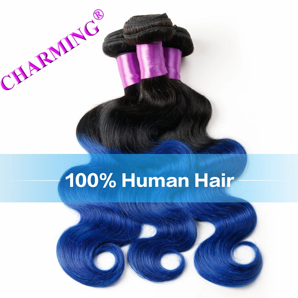 Charming Malaysia Grade 8A Body Wave 1 Piece T1B/Blue Ombre Hair Extensions Human Two Tone |