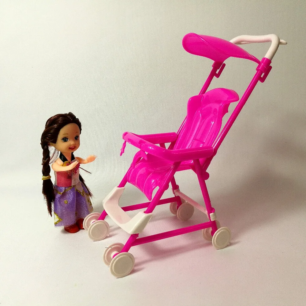 

Pretend Play Accessories Pink Assembly Doll Baby Stroller Trolley Nursery For Barbie Doll Girl Gift Kid Play House Furniture Toy