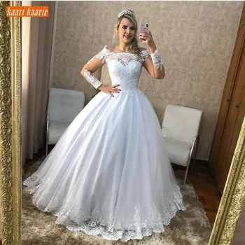 

Graceful Boho White Off Shoulder Wedding Gowns Long Sleeve Ball Gown Appliques Lace Wedding Dress Sexy Customized Bridal Dresses