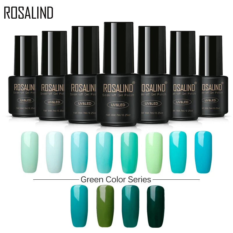 Высокое качество, 7 мл, Гель-лак для ногтей, замачиваемый, чистый, прекрасный, зеленый цвет, Led& UV гель для ногтей, бренд Rosalind, лак для ногтей