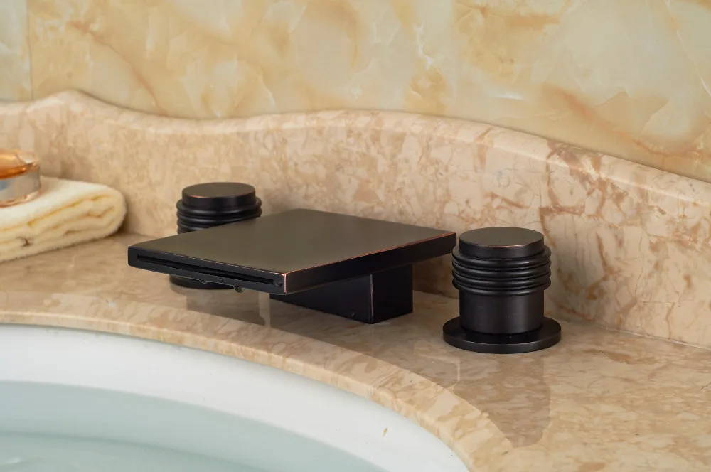 

Square 3PCS Deck Mounted Oil Rubbed Bronze Bathroom Basin Sink Faucet Mixer tap