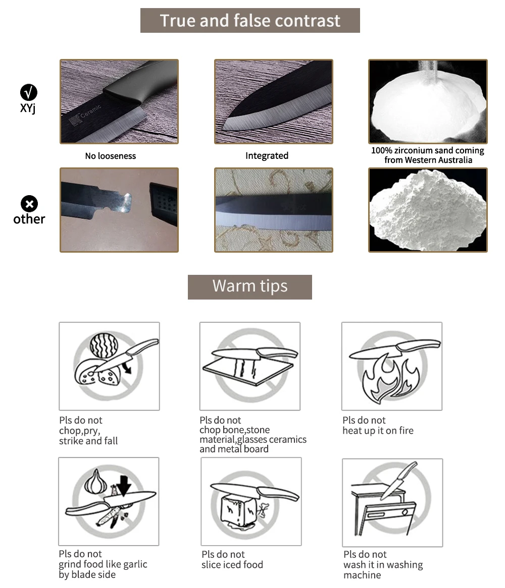XYj кухонные ножи, набор керамических четырех ножей, инструменты из циркония, нож для нарезки фруктов, многоцветные Кухонные керамические ножи