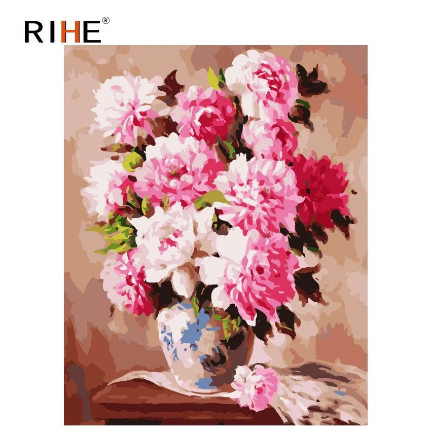 

RIHE Pink Flower Diy Painting By Numbers Vase Oil Painting Cuadros Decoracion Acrylic Paint On Canvas Modern Wall Art Decor Gift