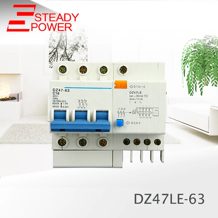 

DZ47LE-63 3P 4P 6A 10A 16A 20 25 32 40 50 63A 50HZ Residual Current Circuit Breaker Over Current Leakage Protection RCBO