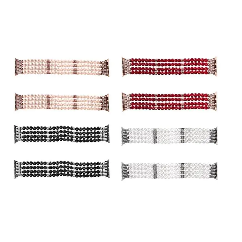 

Four Rows Pearl Bracelet Adjustable Strap Band for iWatch 1/2 Generation Women Bracelet Strap for Apple Watch Band with Adapters