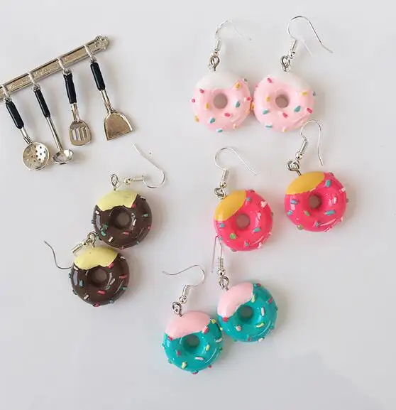 

2018 New Fashion Cute Lovely Mini Imitation Food Drop Earrings Cake Doughnut Dangle Earrings for Women & Girl Drop Shipping