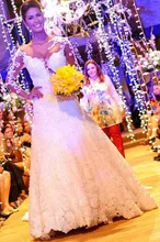 Free Shipping Timeless Brazilian Style Discount Bateau Neck Sweep Train Lace See Through Long Sleeve Wedding Dress MF478