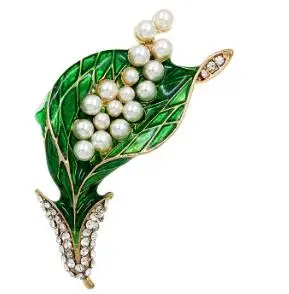 Brand New Arrival Green Enamel and Simulated Pearl Brooches for Dress Decoration |