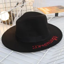 Шляпа-федора шерсть Шапки для Для женщин Для мужчин Шапки Фетр Топ широкими полями Джаз Кепки одноцветное Цвет Fedora Chapeu chapeau Femme черный