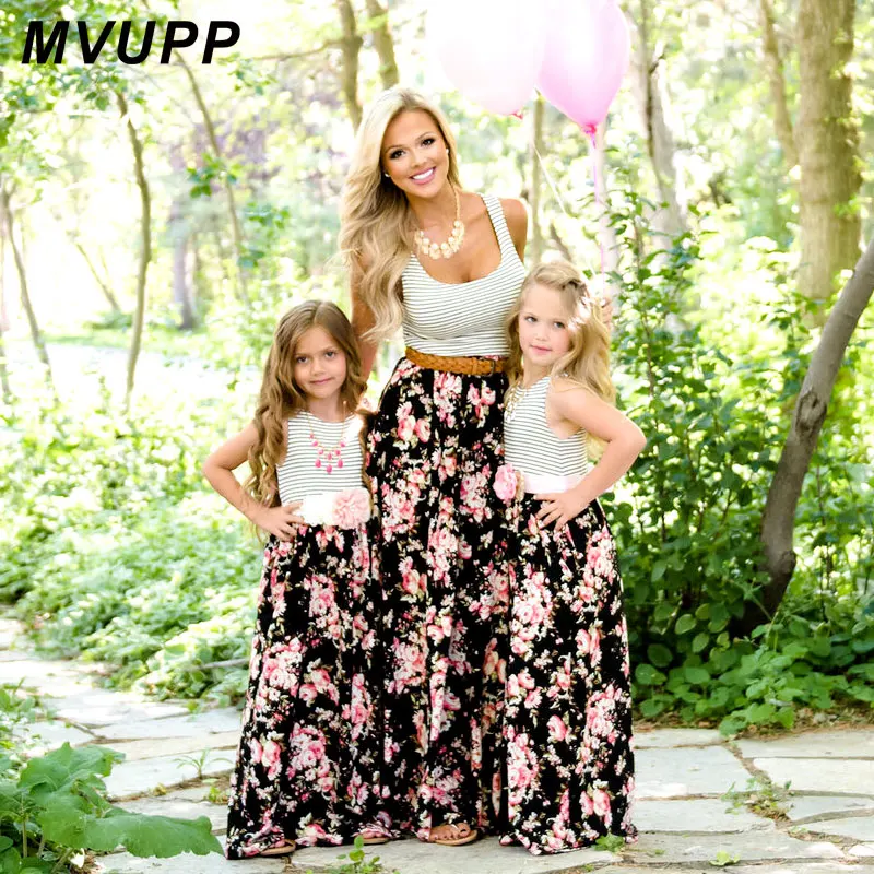 MVUPP/одинаковые Семейные платья для мамы и дочки, одежда в полоску, платье для мамы и дочки, одежда для детей и родителей