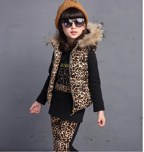 HOT 2016 high quality new tide han edition suit the girls Children s winter fashion leopard