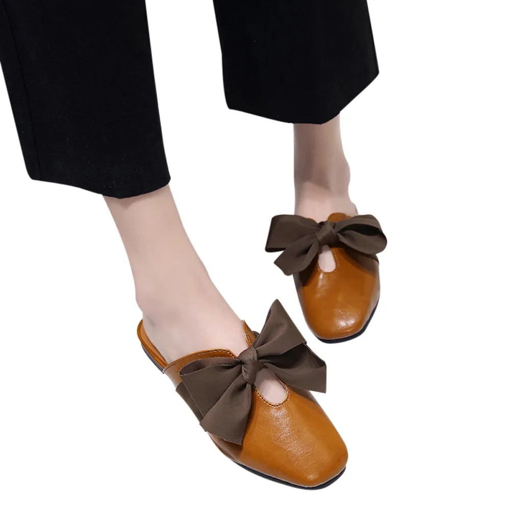 

SAGACE Women's Vintage Bow Tie Soft Bottom Wild Lace-up Shallow Casual Sandals Slipper Summer Fashion Square Toe Slipper No6