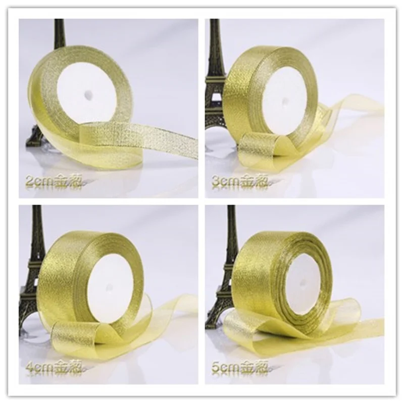 Gold Ribbon Retail Price Gold Brand Ribbon Rolls For DIY Gift Packing Ribbon roll 25 yards/roll