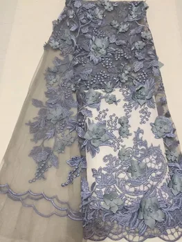 

top quality 3d flower french net lace S-11327 for fashion dress embroidered lace fabric with beads