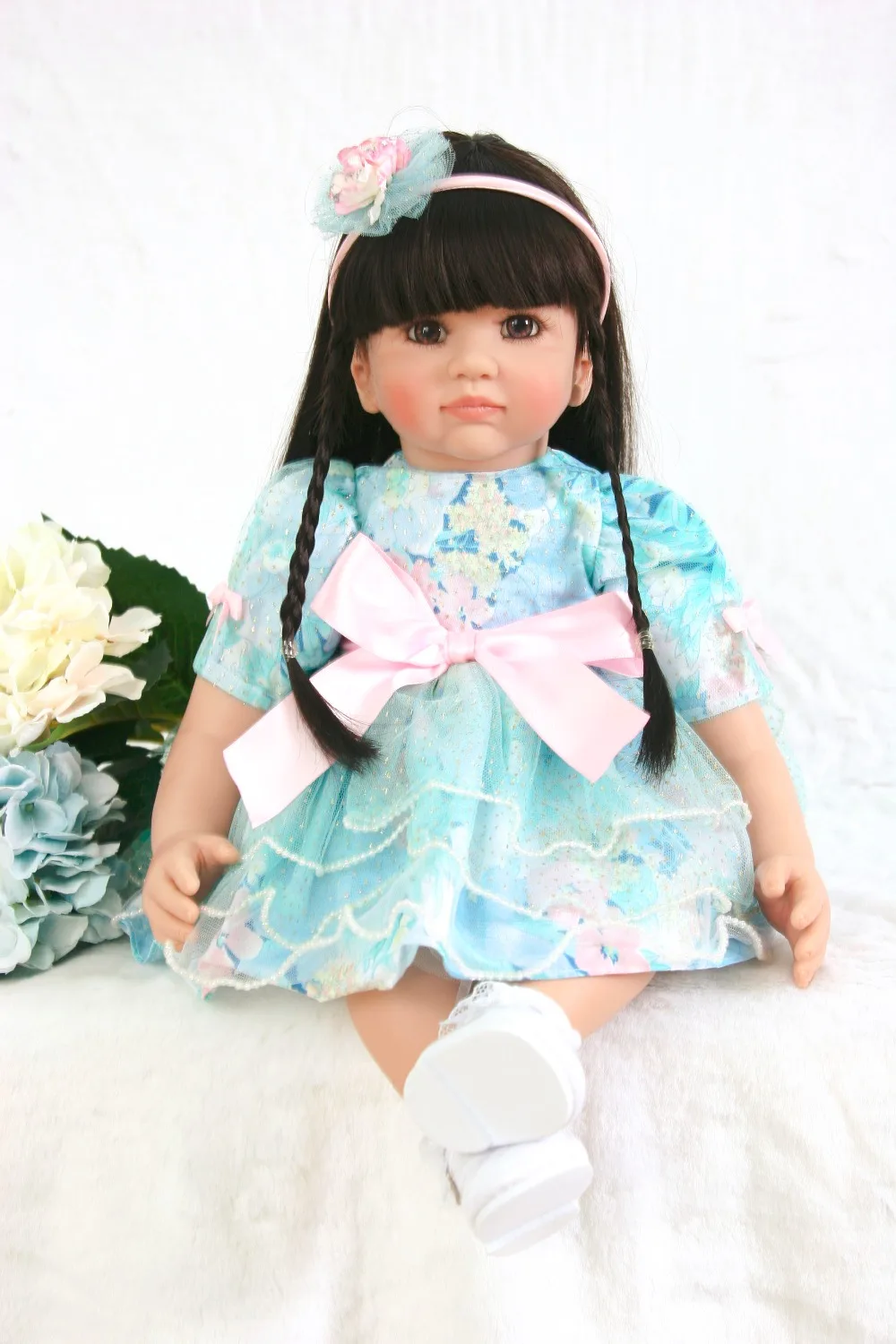60 см Большой размер Bebe Reborn Menina с 24 дюймовым Кукла синяя кружевная юбка живые
