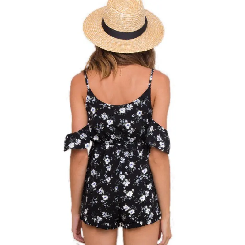 SexMKL Floral Printed Playsuits Off Shoulder Overalls Jumpsuit Short 2018 Casual Deep V Neck Backless Ruffles Women's Bodysuits Jumpsuits and Playsuits
