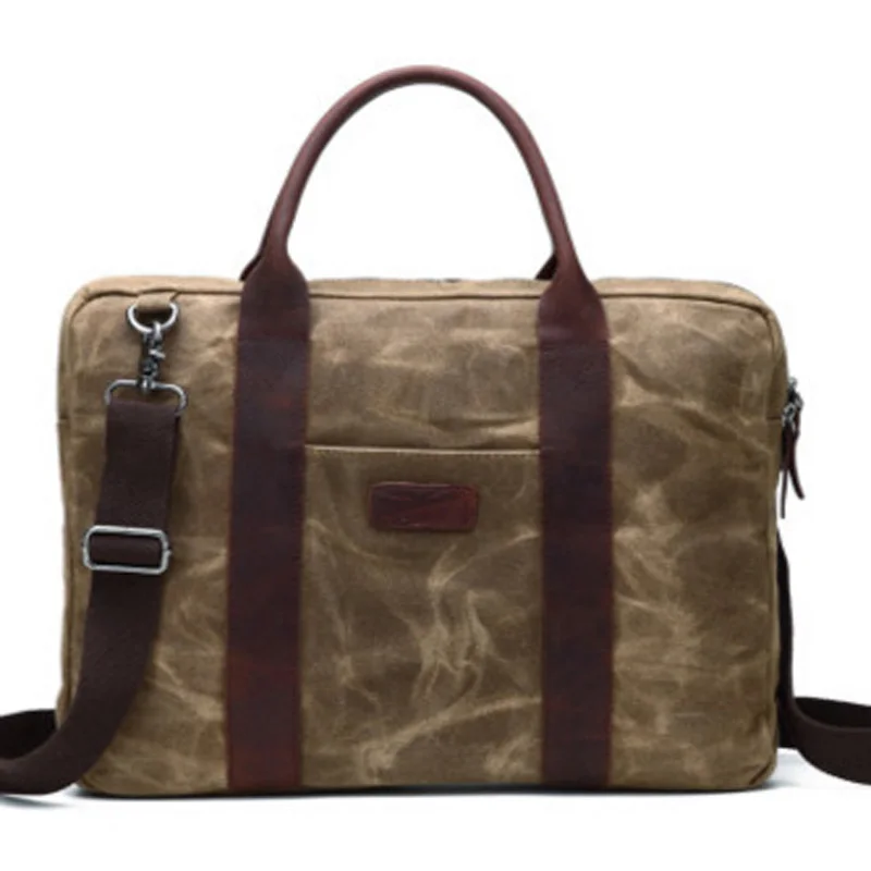 

New retro wax canvas canvas computer bag unisex shoulder Messenger bag waterproof shockproof large capacity business briefcase