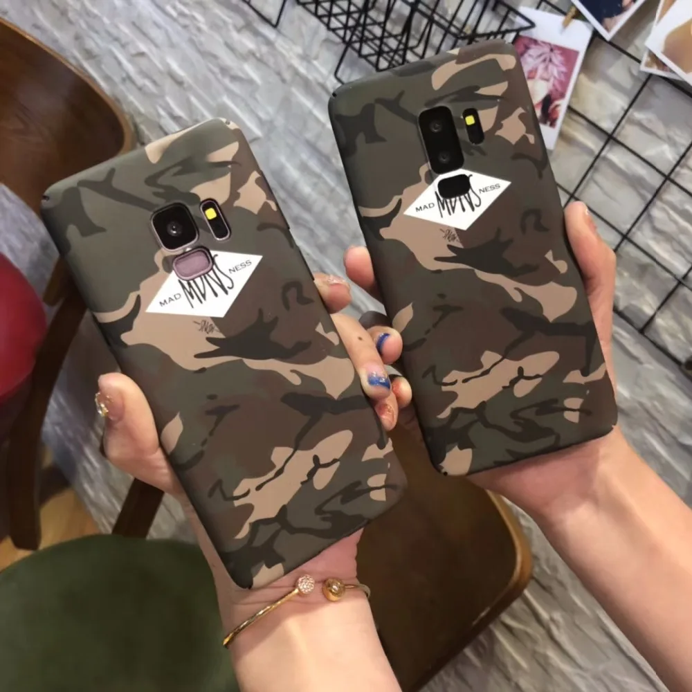 

Retro Army Camouflage Fundas Phone Case For Samsung S9plus S8plus S7 Note 8/9 Fashion Matte Hard Plastic Protective Back Cover