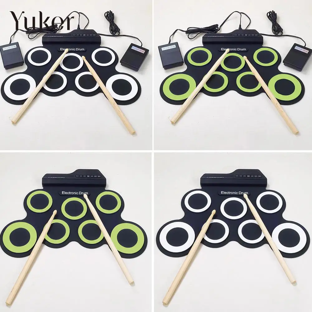 

Professional 7 Pad USB Silicone Roll Up Foldable Musical Electronic Drum W/Stick