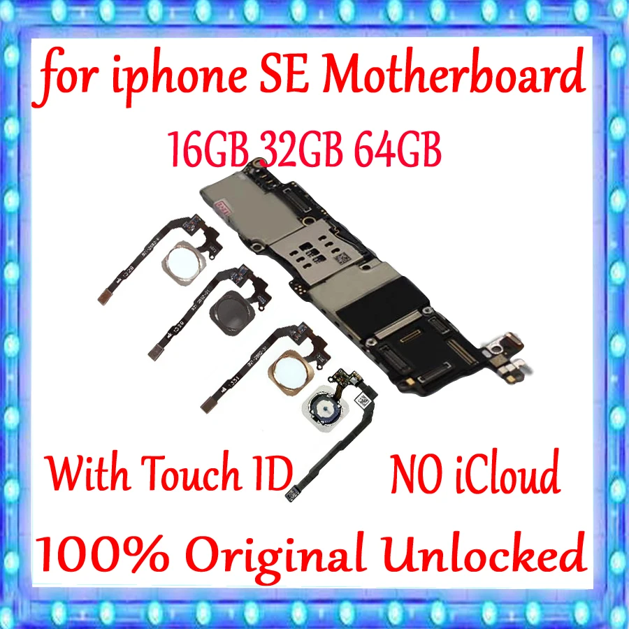 

Free iCloud for iphone 5SE SE Motherboard unlocked Mainboard With/Without Touch ID 100% Original for iphone SE Logic board+Chips